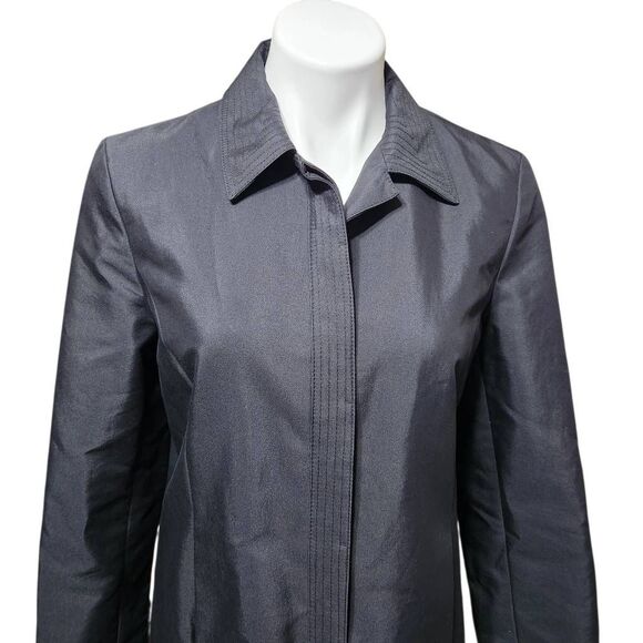 Ann Taylor Petites black trench coat hidden buttons 6P - Picture 2 of 7